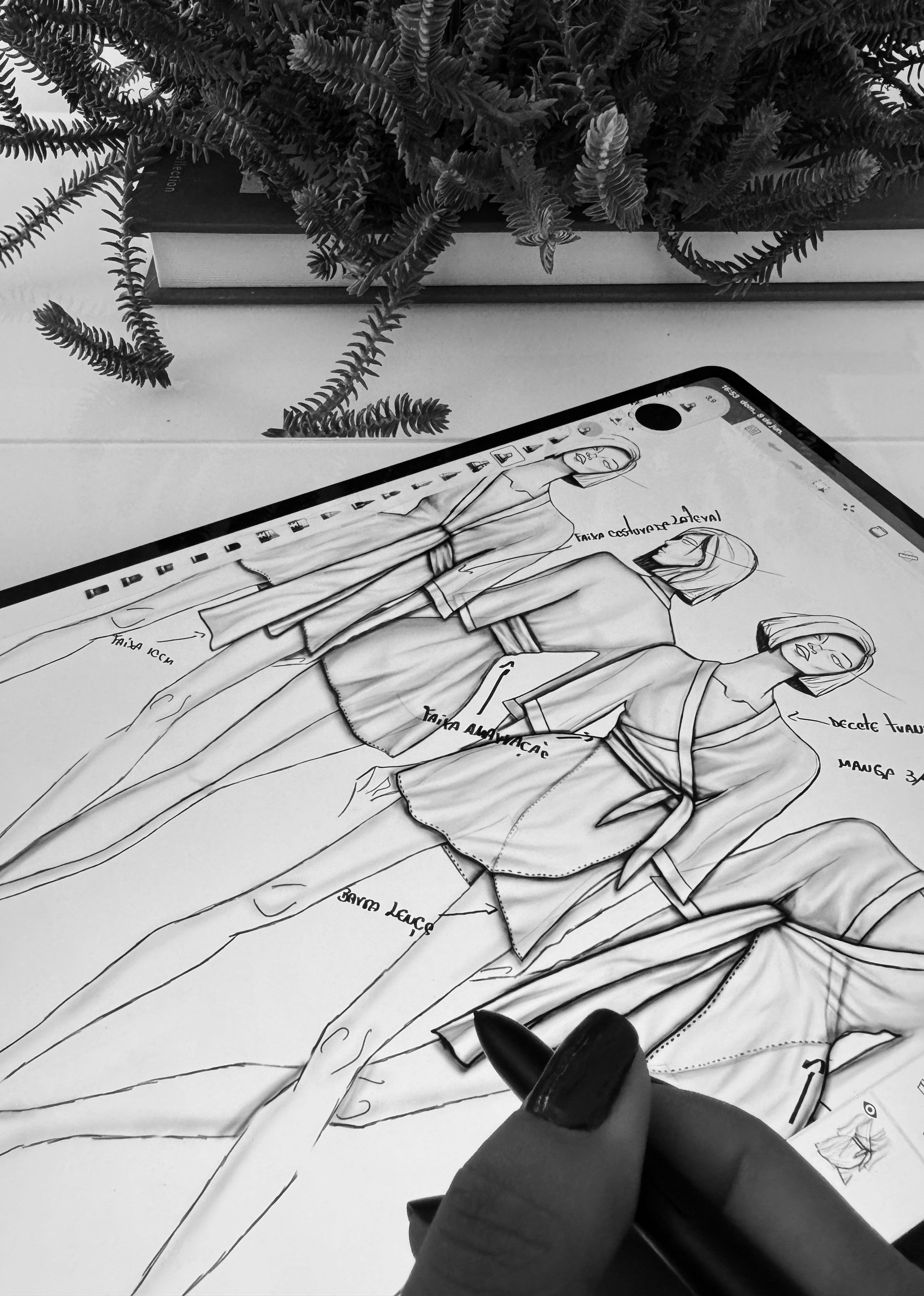 Croquis e processo de desenvolvimento da Oceá